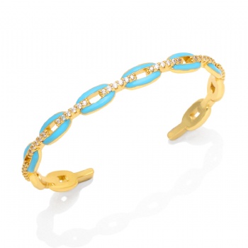 Enamel gold plated copper/brass colored open cuff bracelet bangle