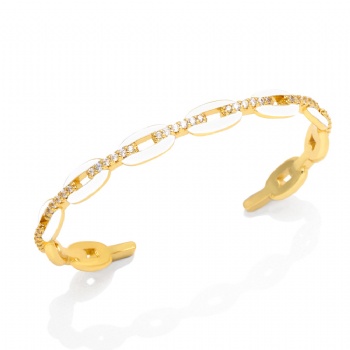 Enamel gold plated copper/brass colored open cuff bracelet bangle