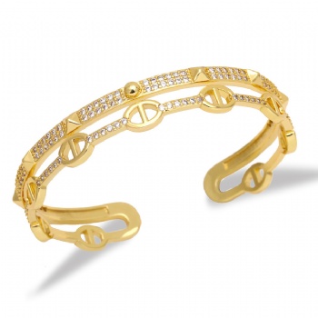 Zircon gold plated copper/brass open cuff jaguar bracelet bangle