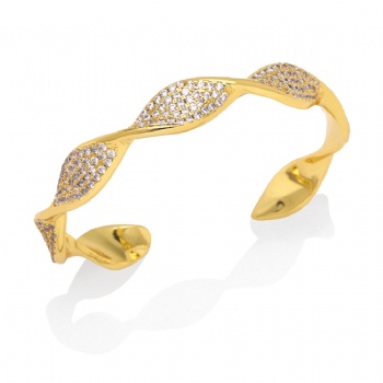 Zircon gold plated copper/brass open cuff jaguar bracelet bangle