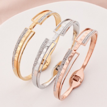 Stainless steel tricolor roman number bangle bracelet jewelry