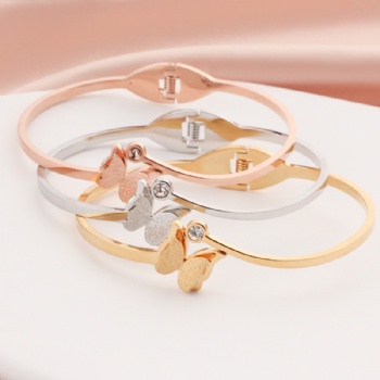 Stainless steel tricolor butterfly bangle bracelet jewelry