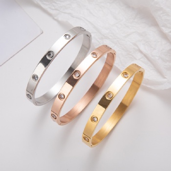 Stainless steel tricolor zircon bangle bracelet jewelry