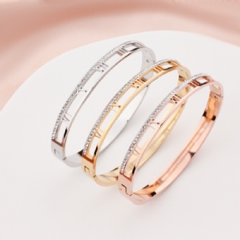 Stainless steel tricolor roman number bangle bracelet jewelry