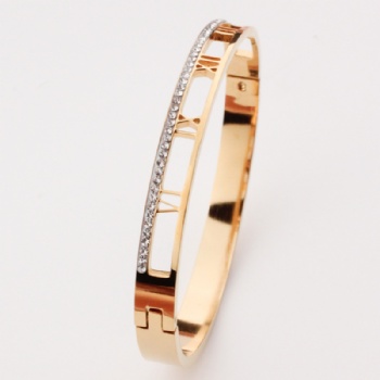 Stainless steel tricolor roman number bangle bracelet jewelry