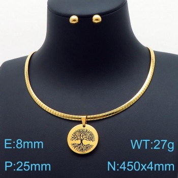 Stainless steel 18k gold plated earring necklace jewelry set