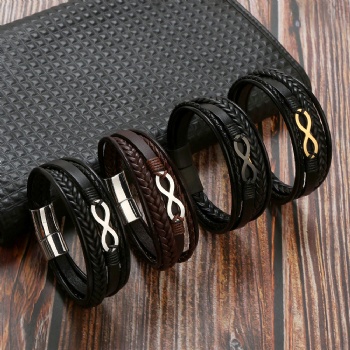 Stainless steel magnet buckle men infinity leather bracelet