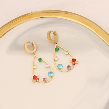 Stainless steel colorful zircon teardrop earrings stud hoop earrings