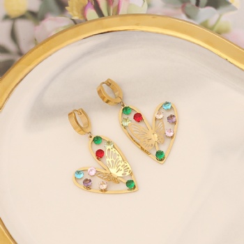 Stainless steel colorful zircon butterfly stud earrings