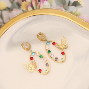 Stainless steel colorful zircon butterfly stud earrings