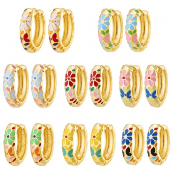 18k gold plated enamel earrings jewelry for women wholesale oil drop hoop earrings