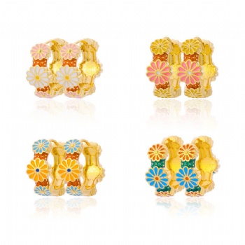 18k gold plated enamel flower earrings jewelry for women wholesale oil drop hoop earrings