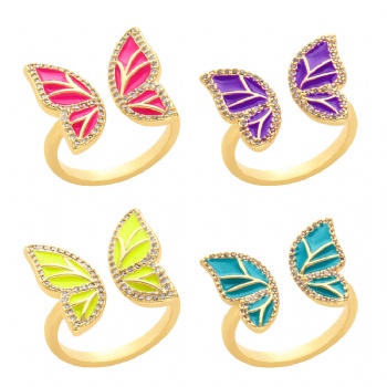 Adjustable size 18k gold plated copper brass butterfly open ring