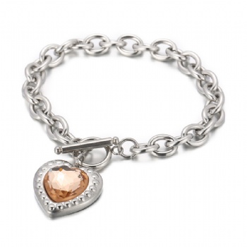 Crystal glass heart bracelet stainless steel bracelet jewelry