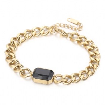 stainless steel cuban chain bracelet 18k gold plated jewelry