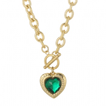 Stainless steel crystal glass heart pendant necklace 18k gold plated jewelry