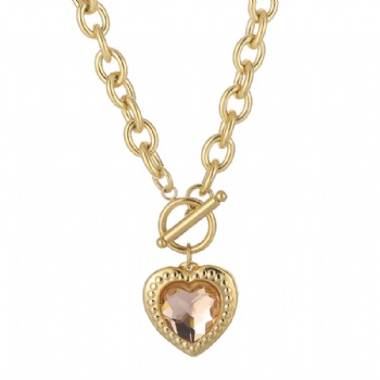 Stainless steel crystal glass heart pendant necklace 18k gold plated jewelry