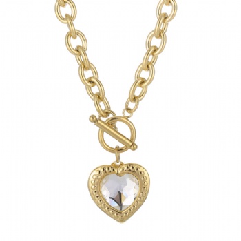 Stainless steel crystal glass heart pendant necklace 18k gold plated jewelry