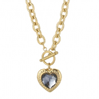 Stainless steel crystal glass heart pendant necklace 18k gold plated jewelry