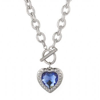 Stainless steel crystal glass heart pendant necklace jewelry