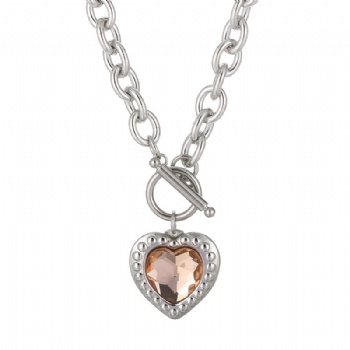 Stainless steel crystal glass heart pendant necklace jewelry