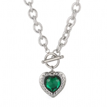 Stainless steel crystal glass heart pendant necklace jewelry