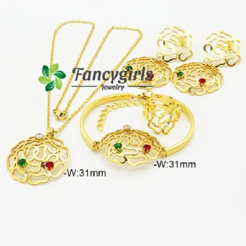 Stainless steel earrings necklace bracelet ring zircon jewelry set