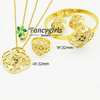 Stainless steel earrings necklace bracelet ring gold plated jewelry set