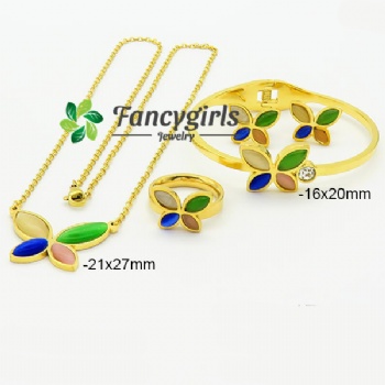 Stainless steel earrings necklace bracelet ring gold plated jewelry set