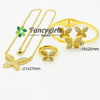 Stainless steel earrings necklace bracelet ring gold plated jewelry set