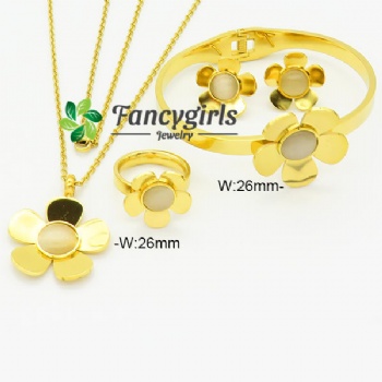 Stainless steel earrings necklace bracelet ring gold plated jewelry set