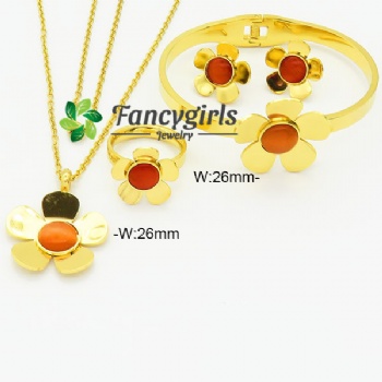 Stainless steel earrings necklace bracelet ring gold plated jewelry set