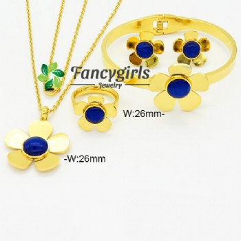 Stainless steel earrings necklace bracelet ring gold plated jewelry set