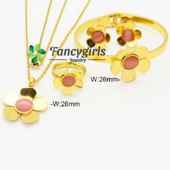 Stainless steel earrings necklace bracelet ring gold plated jewelry set