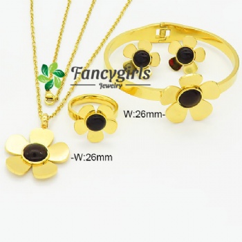 Stainless steel earrings necklace bracelet ring gold plated jewelry set