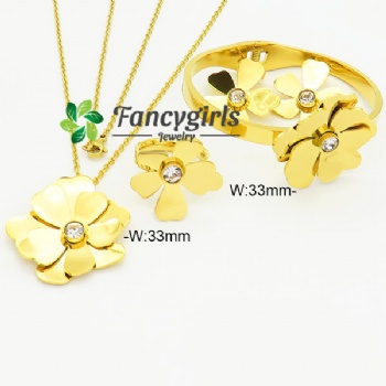 Stainless steel earrings necklace bracelet ring gold plated jewelry set