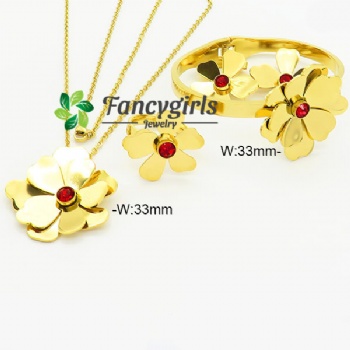 Stainless steel earrings necklace bracelet ring gold plated jewelry set