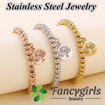 Stainless steel bead bracelet gold plated jewelry tag bracelet