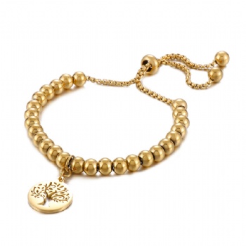 Stainless steel bead bracelet gold plated jewelry tag bracelet