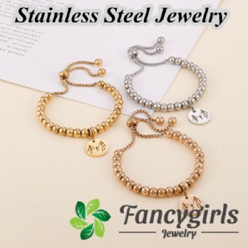 Stainless steel bead bracelet gold plated jewelry tag bracelet