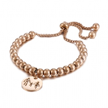 Stainless steel bead bracelet gold plated jewelry tag bracelet