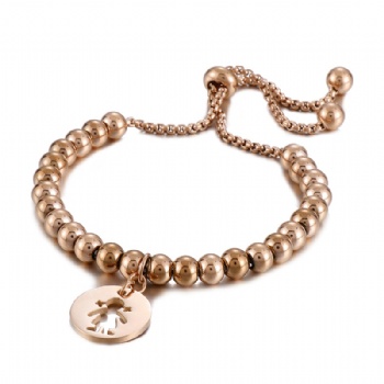 Stainless steel bead bracelet gold plated jewelry tag bracelet