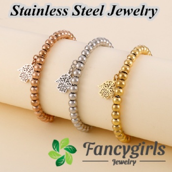 Stainless steel bead bracelet gold plated jewelry pendant bracelet