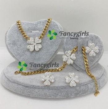 Stainless steel gold plated jewelry set flower designed jewelry