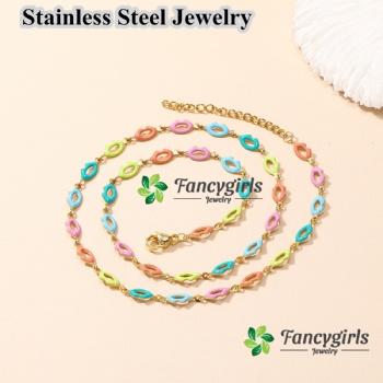 Stainless steel oil enamel colored necklace for women