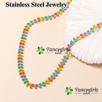 Stainless steel oil enamel colored necklace for women