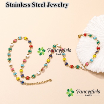 Stainless steel oil enamel colored necklace for women