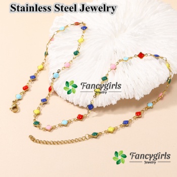 Stainless steel oil enamel colored necklace for women