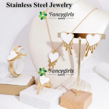 Stainless steel non tarnish jewelry set for women colorful heart shaped enamel jewelry set