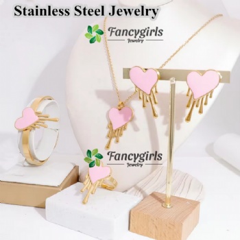 Stainless steel non tarnish jewelry set for women colorful heart shaped enamel jewelry set